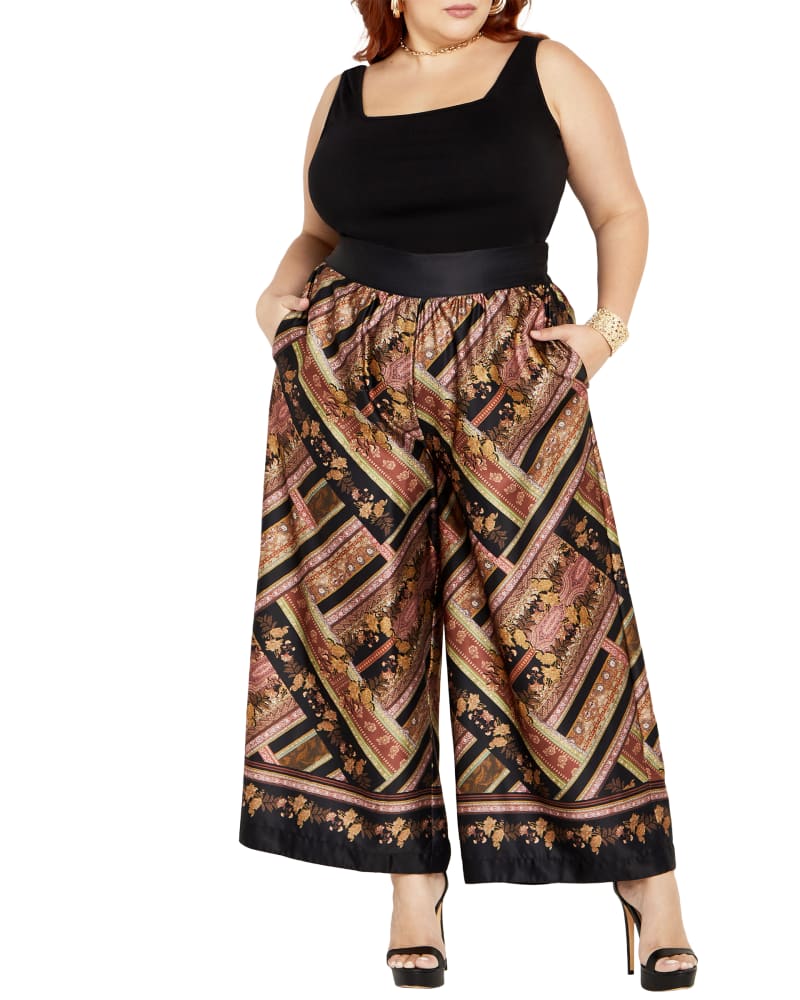 Front of a model wearing a size L PANT LEA in Angelina Border by City Chic. | dia_product_style_image_id:322862